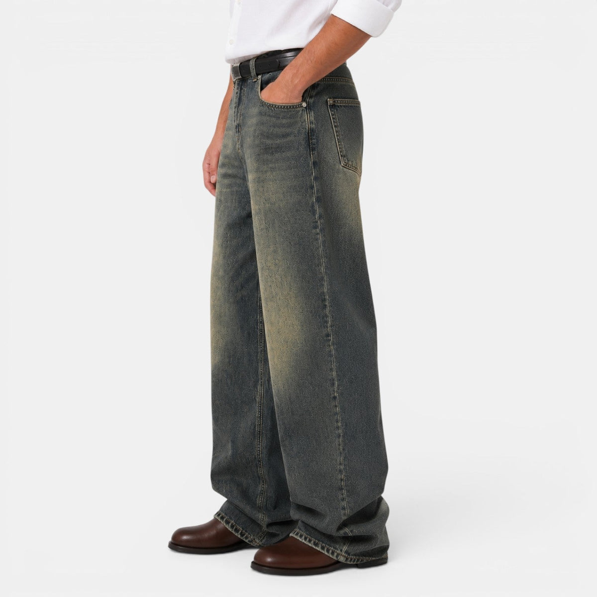 Men’s Wide-Leg Distressed Denim Jeans 1