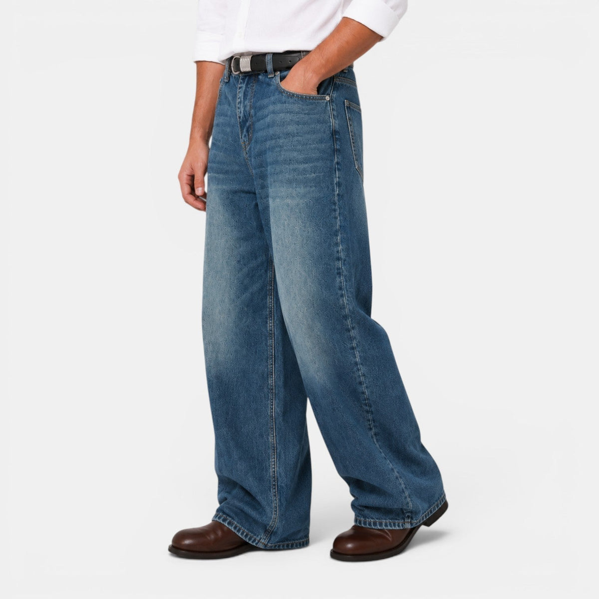 Men’s Wide-Leg Distressed Denim Jeans 3