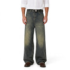 Men’s Wide-Leg Distressed Denim Jeans Grey