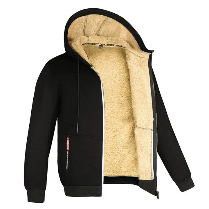 Men’s Zip-Up Hoodie with Teddy Lining Black
