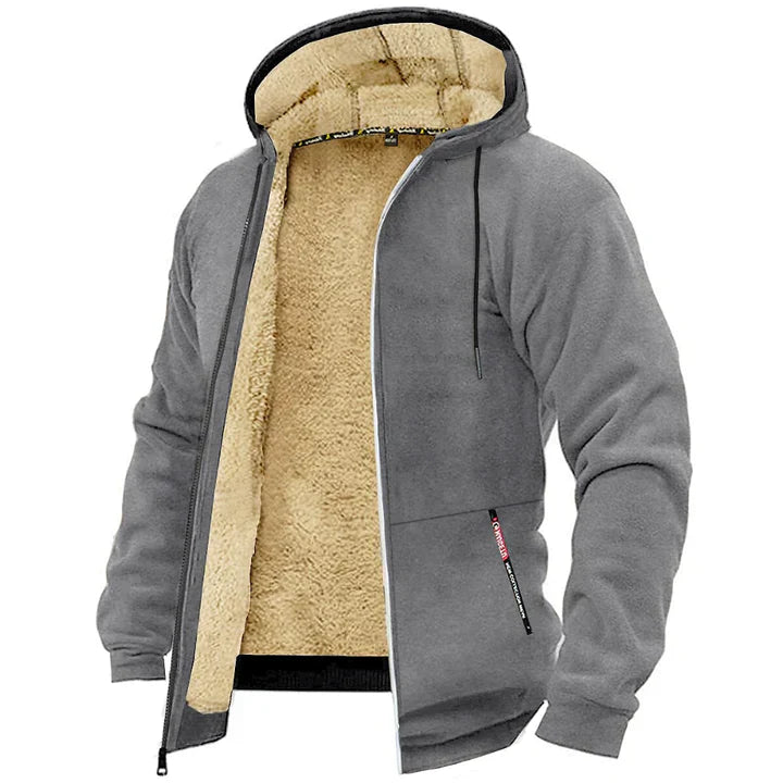 Men’s Zip-Up Hoodie with Teddy Lining Grey