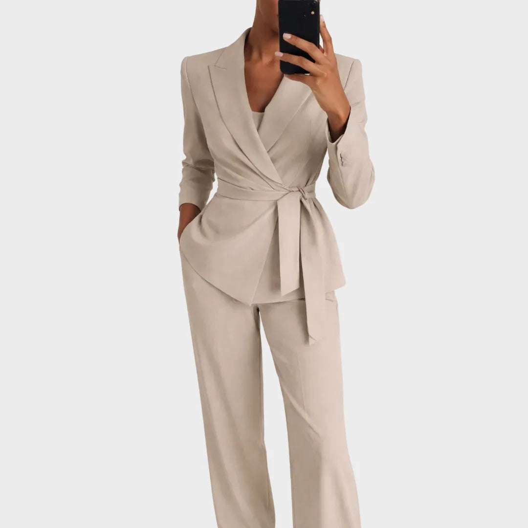 Women’s Blazer and Wide Leg Trousers Matching Set Beige