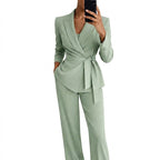 Women’s Blazer and Wide Leg Trousers Matching Set Light Green