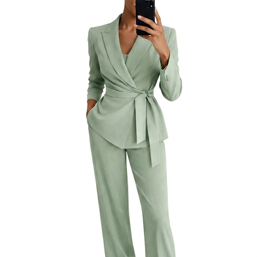 Women’s Blazer and Wide Leg Trousers Matching Set Light Green
