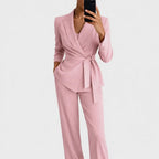 Women’s Blazer and Wide Leg Trousers Matching Set Light Pink