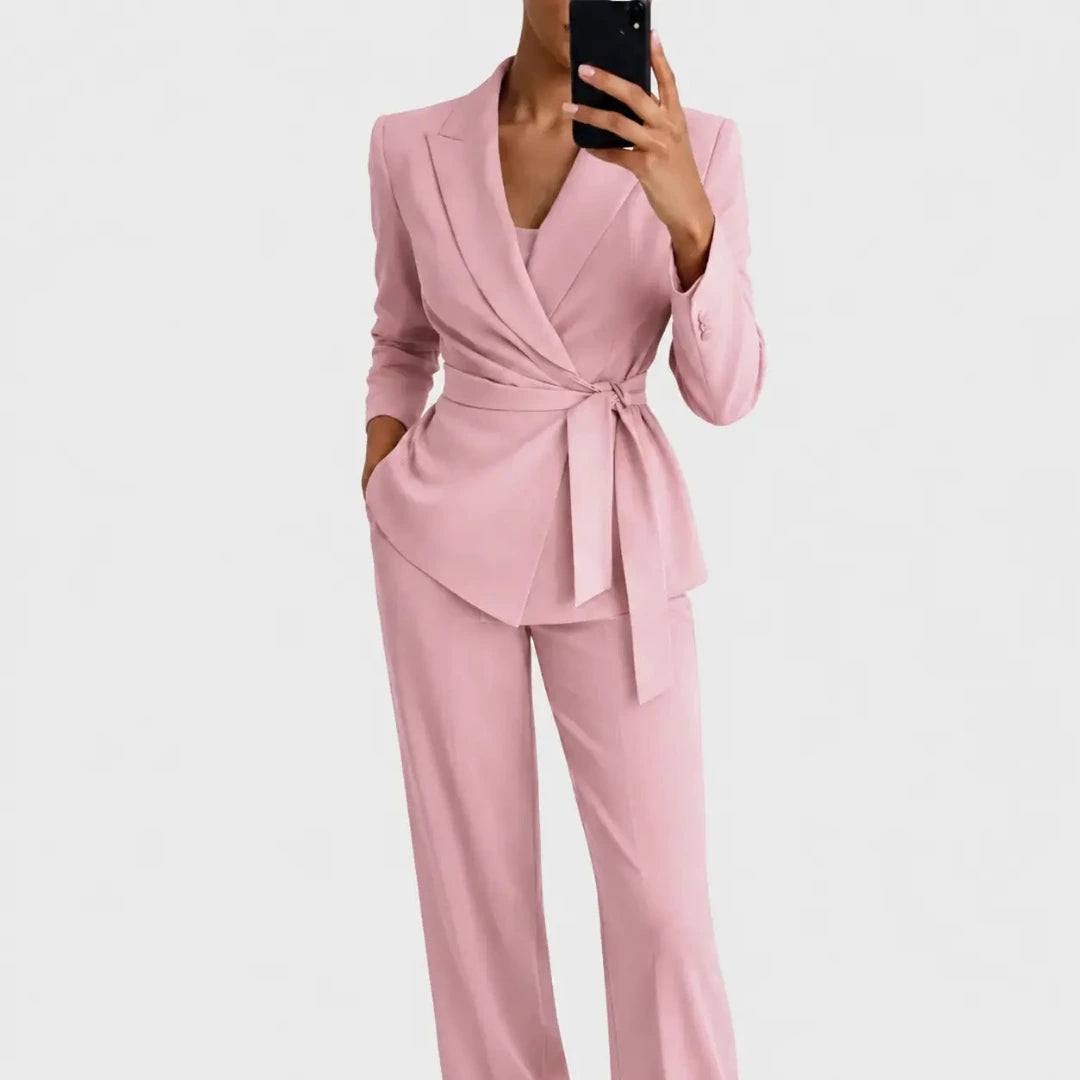 Women’s Blazer and Wide Leg Trousers Matching Set Light Pink