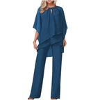Women’s Chiffon Overlay Top and Wide Leg Trouser Set Light Blue