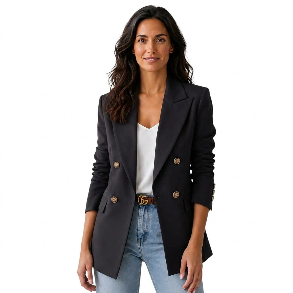 Women’s Double Button Blazer with Peak Lapels Black