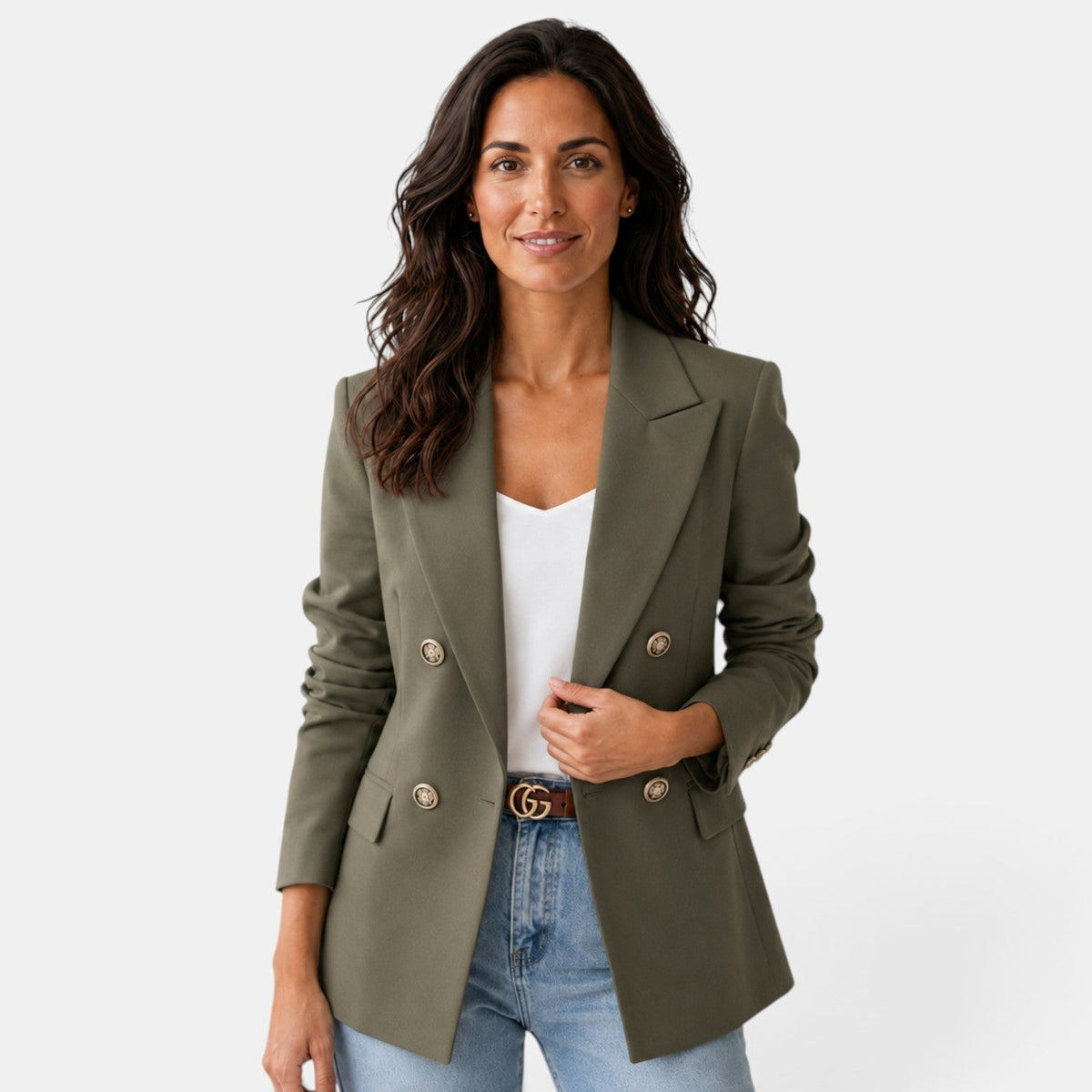 Women’s Double Button Blazer with Peak Lapels Green