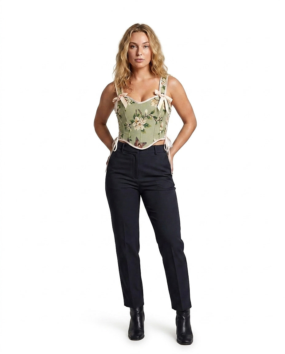 Women’s Floral Print Corset Top with Ribbon Ties 1