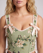 Women’s Floral Print Corset Top with Ribbon Ties 3