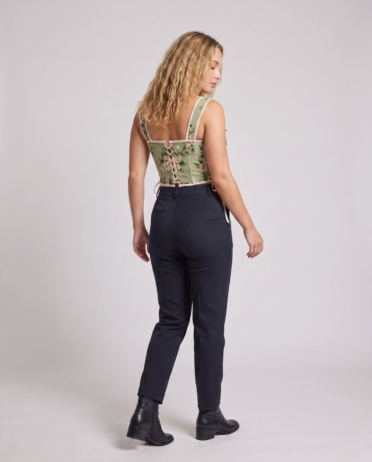 Women’s Floral Print Corset Top with Ribbon Ties 4