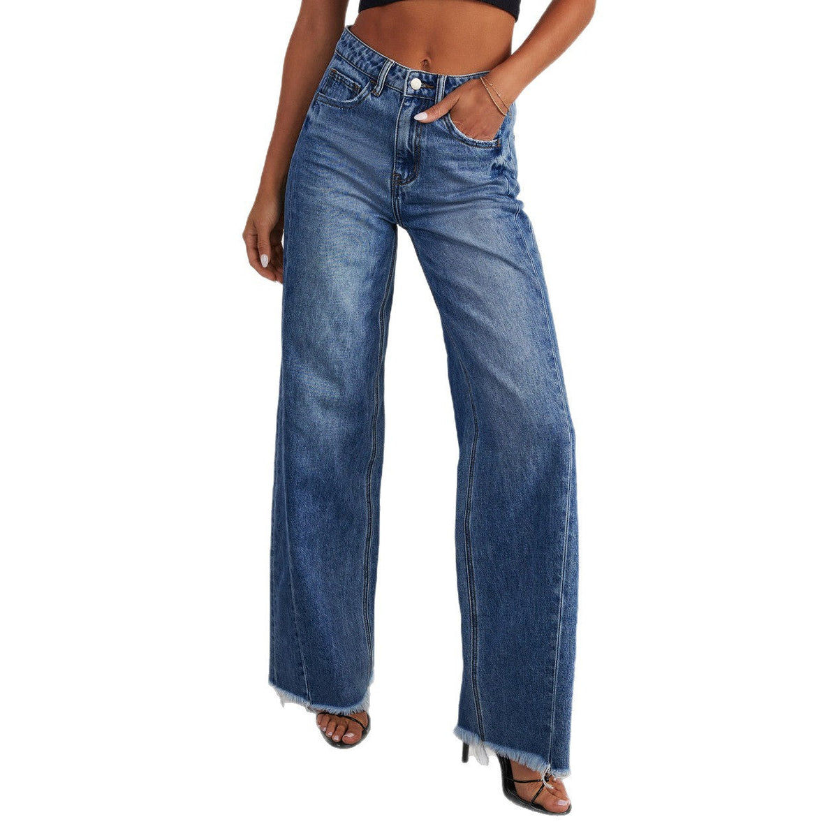 Women’s High-Rise Wide Leg Jeans with Raw Hem 2