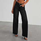Women’s High-Rise Wide Leg Jeans with Raw Hem Black