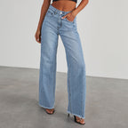 Women’s High-Rise Wide Leg Jeans with Raw Hem Light Blue