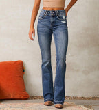 Women’s High-Waisted Bootcut Jeans with Frayed Hem 1