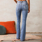 Women’s High-Waisted Bootcut Jeans with Frayed Hem 2