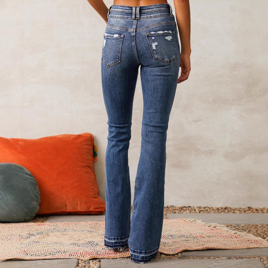 Women’s High-Waisted Bootcut Jeans with Frayed Hem 4
