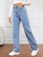 Women’s High Waisted Straight Leg Jeans Light Blue