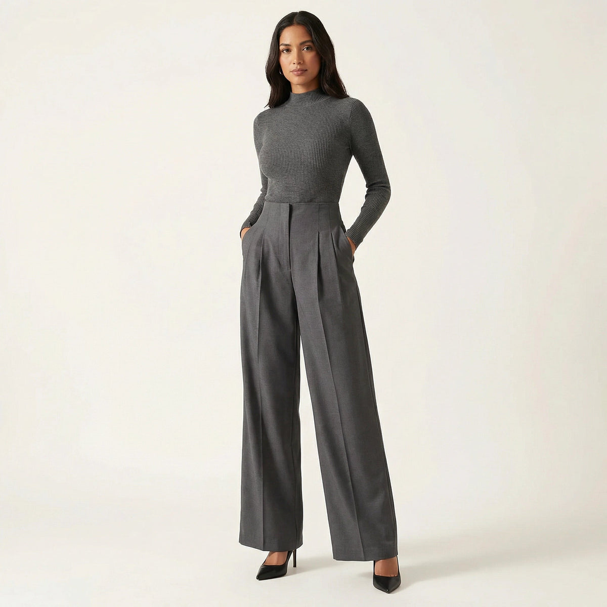 Women’s High-Waisted Wide Leg Trousers Gray
