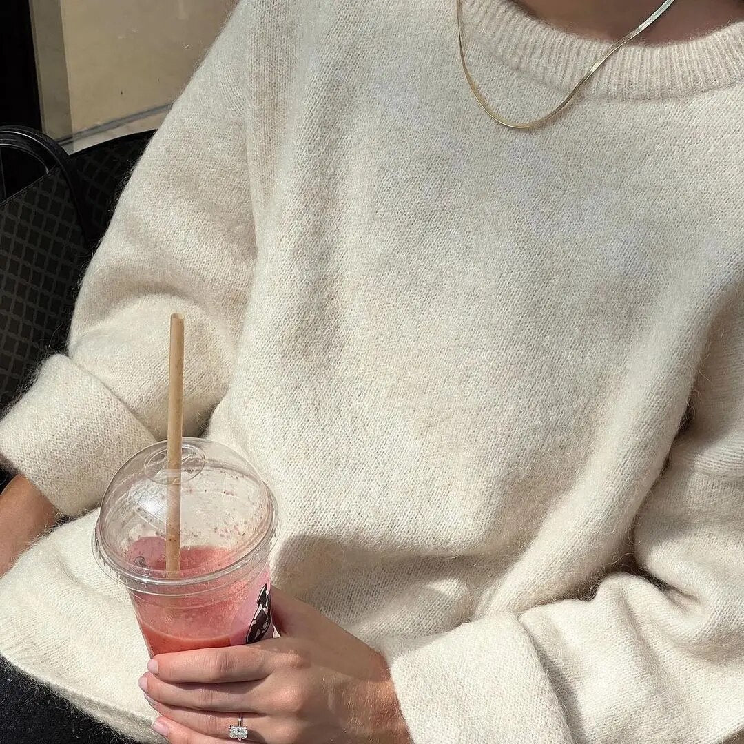 Women’s Knit Sweater with Dropped Shoulders and Crew Neck 1