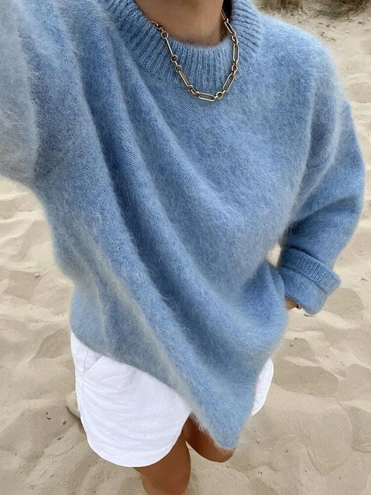 Women’s Knit Sweater with Dropped Shoulders and Crew Neck 3
