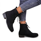 Women’s Lace-Up Ankle Boots with Block Heel Black