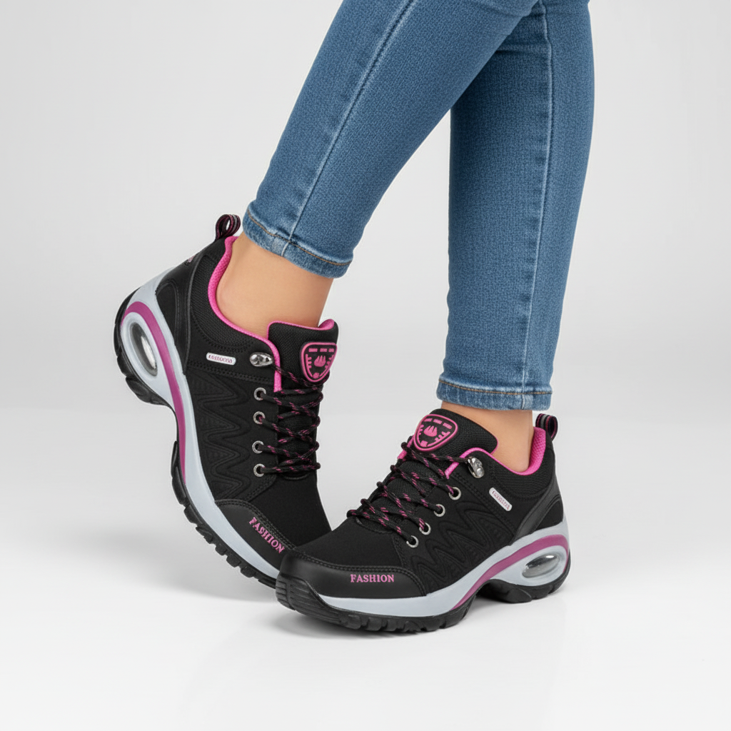 Women’s Lace-Up Athletic Sneakers with Air Sole Black