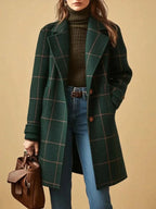 Women’s Long Checkered Pattern Coat with Buttons 1