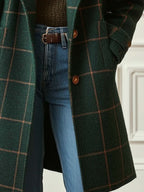 Women’s Long Checkered Pattern Coat with Buttons 3