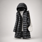 Women’s Long Puffer Jacket with Hood Black