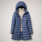 Women’s Long Puffer Jacket with Hood Blue