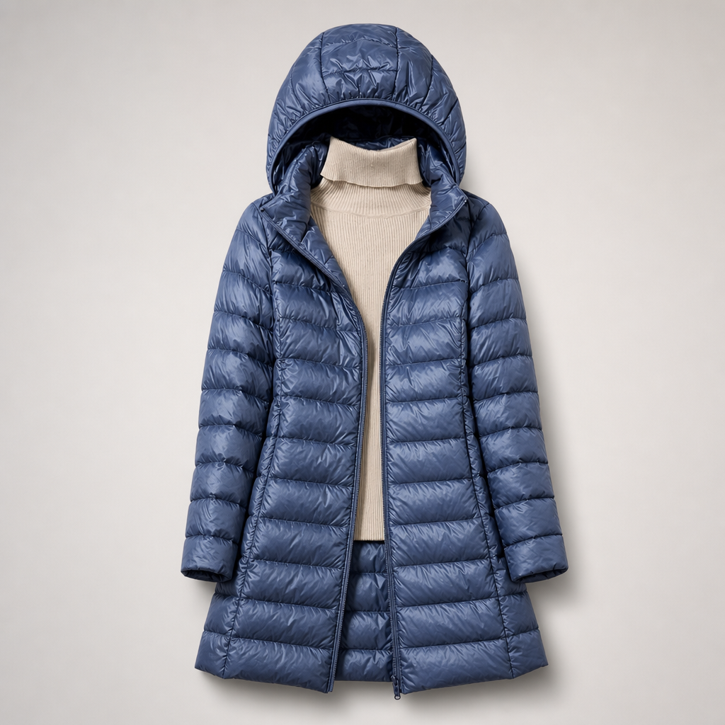 Women’s Long Puffer Jacket with Hood Blue