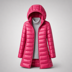 Women’s Long Puffer Jacket with Hood Burgundy