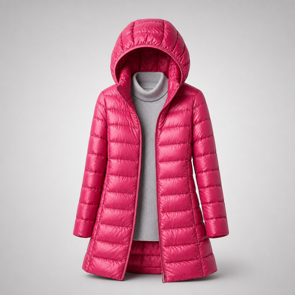 Women’s Long Puffer Jacket with Hood Burgundy