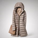 Women’s Long Puffer Jacket with Hood Khaki