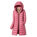 Women’s Long Puffer Jacket with Hood Pink