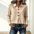 Women’s Long Sleeve Button Front Shirt Apricot