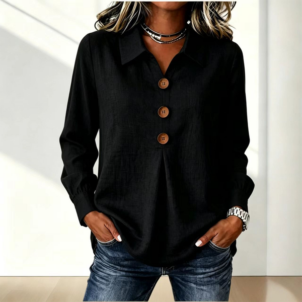 Women’s Long Sleeve Button Front Shirt Black