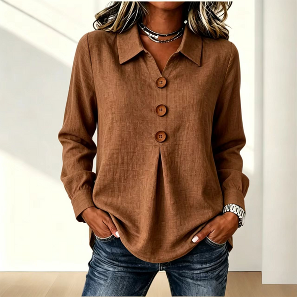 Women’s Long Sleeve Button Front Shirt Brown