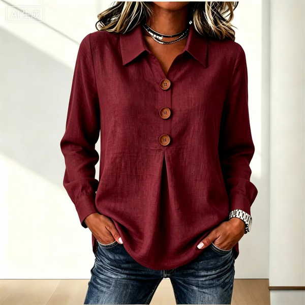 Women’s Long Sleeve Button Front Shirt Burgundy