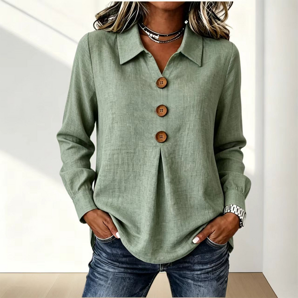 Women’s Long Sleeve Button Front Shirt Green