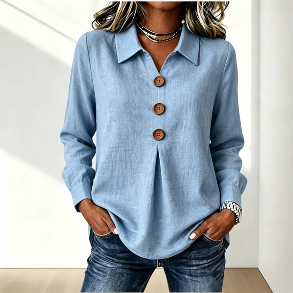 Women’s Long Sleeve Button Front Shirt Light Blue