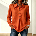 Women’s Long Sleeve Button Front Shirt Orange
