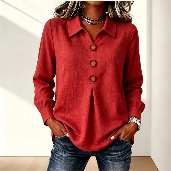 Women’s Long Sleeve Button Front Shirt Red