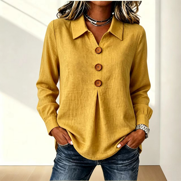 Women’s Long Sleeve Button Front Shirt Yellow