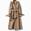 Women’s Long Trench Coat with Belt and Plaid Lining Khaki