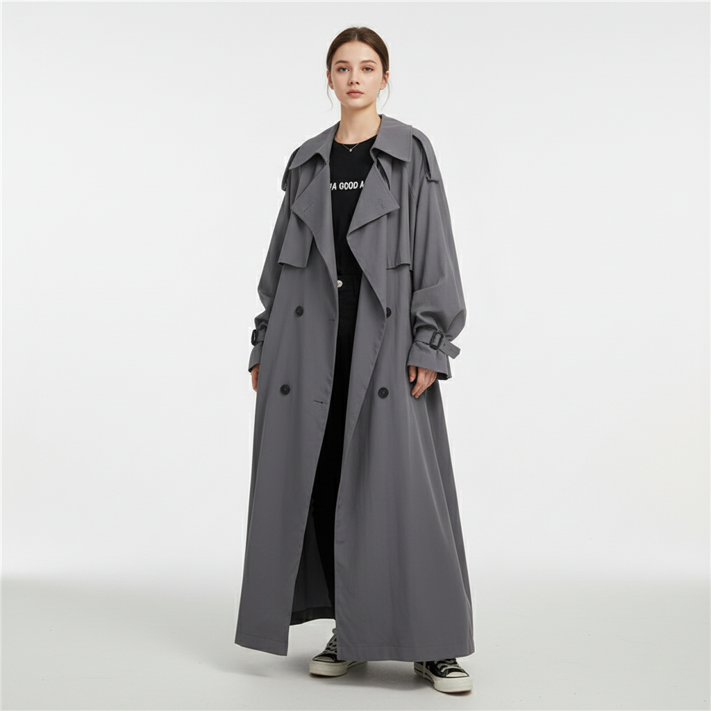Women’s Long Trench Coat with Button Closure 1
