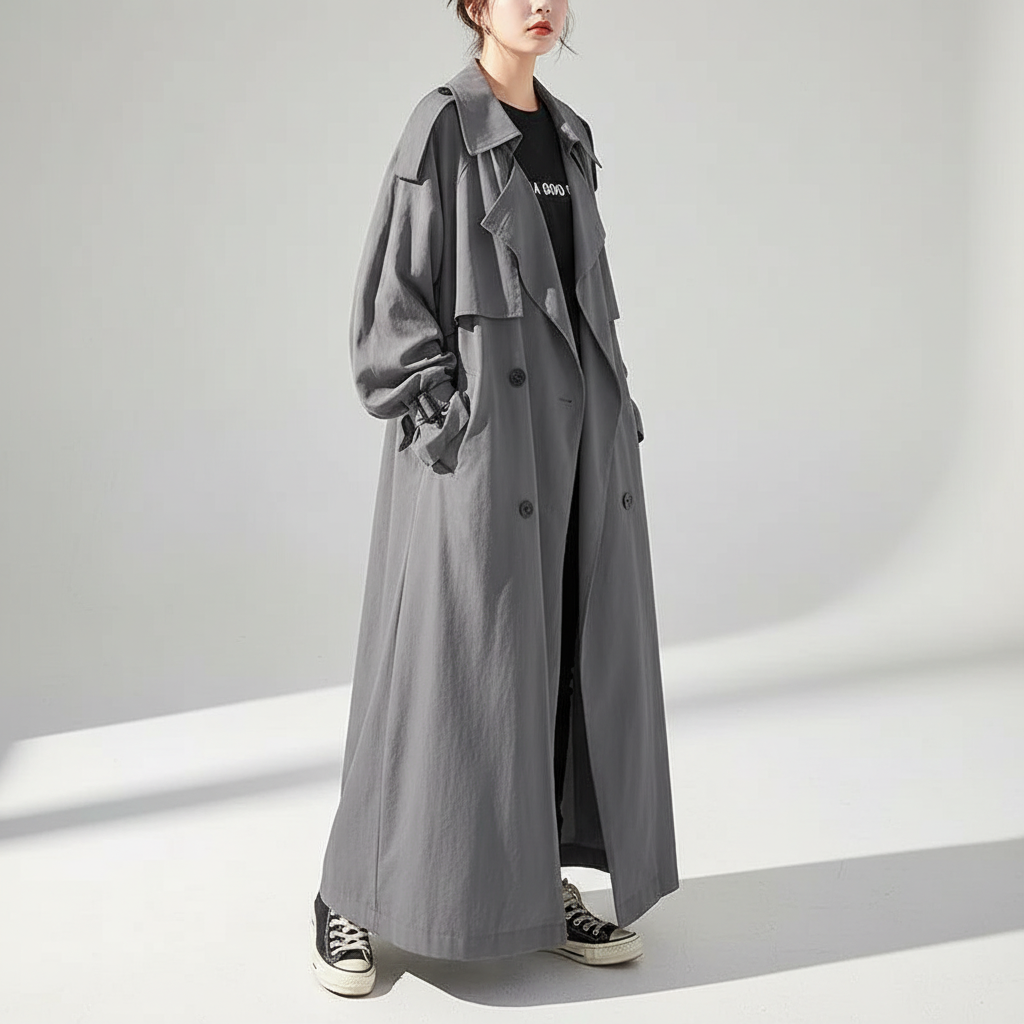 Women’s Long Trench Coat with Button Closure 3