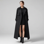 Women’s Long Trench Coat with Button Closure Black